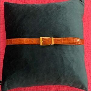 David Eden Brown Crocodile skin Belt with Gold Buckle, L 42 inch